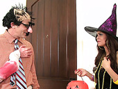 Bewitching witch with big boobs gives her lover a great blowjob