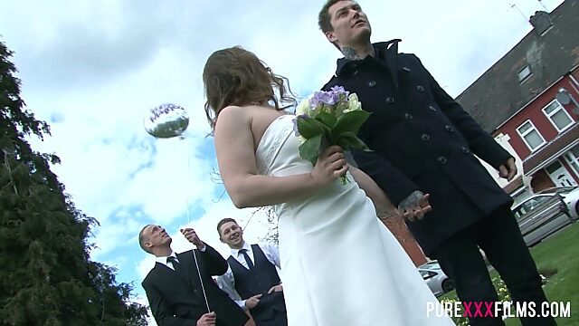 Whore bride Olga Cabaeva is fucked by horny best man during wedding ceremony