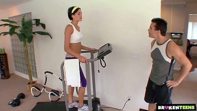 Fitness chick Ashdon James is fucked by horny fitness instructor at the gym