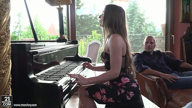Sexy Russian pianist Nicole Pearl hooks up with two well endowed guys