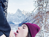 Beautiful shawty gives astonishing blowjob on the picturesque background