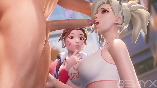 Dva takes over the experience of sucking dick from a skillful Mercy