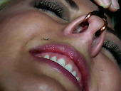 Cheap blondie Skylar Price lays on dirty floor bandaged with metal hooks in her nose