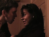 Tipsy blondie takes a dude to the toilet for sucking his tool passionately